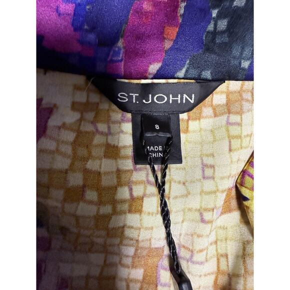 St. John Blouse Womens 8 Cobalt Celadon Multi Silk Ruffle Abstract Top K311WD1 - Picture 8 of 15